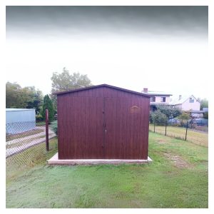 Blechgarage, Satteldach, Doppelflügeltor, Vertikalblech, Holzoptik,
