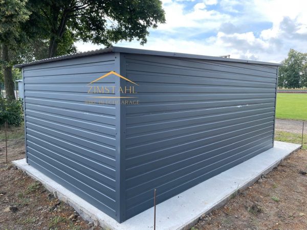 Blechgartenhaus 4m x 5m in der Farbe Anthrazit (BTX 7016) mit Doppelflügeltor, Pultdach mit Neigung nach hinten – Bild 6