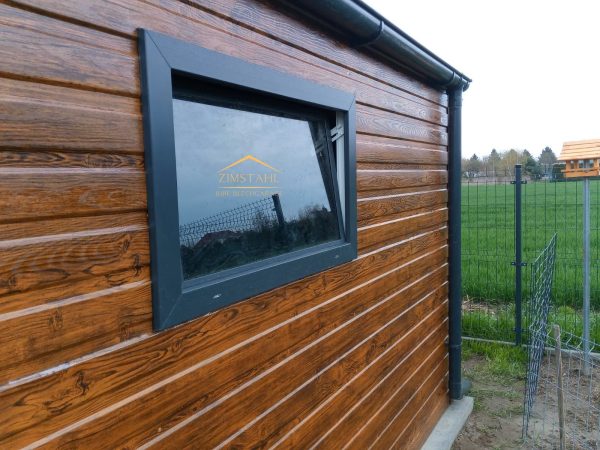 Blechgartenhaus 3m x 3,50m in der Farbe Holzoptik goldene Eiche und Anthrazit (BTX 7016) mit Türe, Satteldach – Bild 4