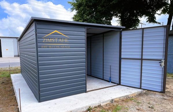 Blechgartenhaus 4m x 5m in der Farbe Anthrazit (BTX 7016) mit Doppelflügeltor, Pultdach mit Neigung nach hinten – Bild 5