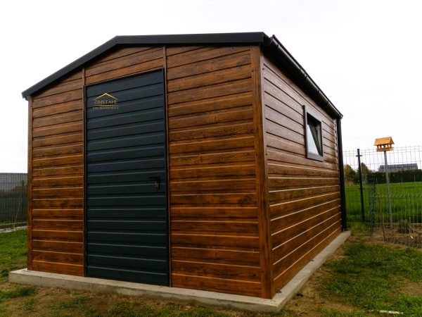 Blechgartenhaus 3m x 3,50m in der Farbe Holzoptik goldene Eiche und Anthrazit (BTX 7016) mit Türe, Satteldach – Bild 2