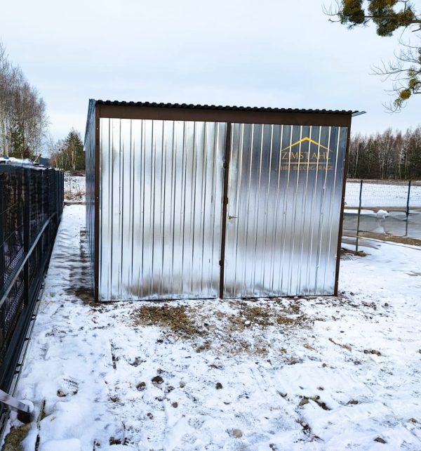 Blechgarage 3m x 5m  in der Farbe Verzinkt, Doppelflügeltor, Pultdach mit Neigung nach hinten – Bild 2