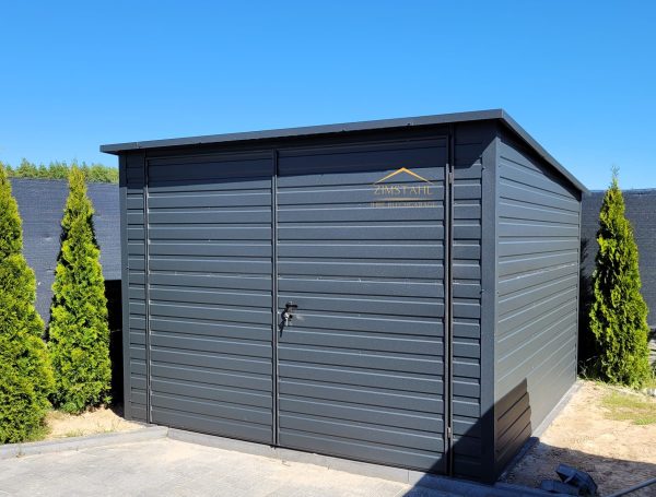 Blechgartenhaus 3,5m x 3,5m in der Farbe Anthrazit (BTX 7016), Pultdach mit Neigung nach hinten – Bild 4