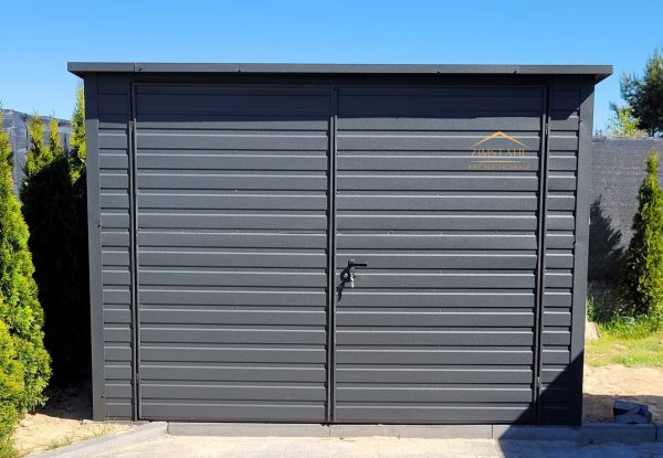 Blechgartenhaus 3,5m x 3,5m in der Farbe Anthrazit (BTX 7016), Pultdach mit Neigung nach hinten – Bild 3
