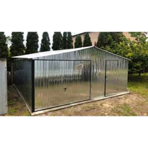 Blechgarage 6m x 5m in der Farbe Verzinkt mit Schwingtor, Satteldach