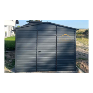 Blechgartenhaus 3m x 3m in der Farbe  Anthrazit (BTX 7016) mit Türe, Satteldach