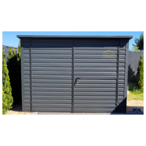 Blechgartenhaus 3,5m x 3,5m in der Farbe Anthrazit (BTX 7016), Pultdach mit Neigung nach hinten