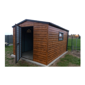 Blechgartenhaus 3m x 3,50m in der Farbe Holzoptik goldene Eiche und Anthrazit (BTX 7016) mit Türe, Satteldach
