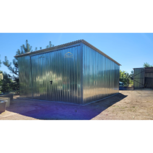 Blechgarage 4m x 5m in der Farbe Verzinkt mit Schwingtor, Pultdach mit Neigung nach hinten