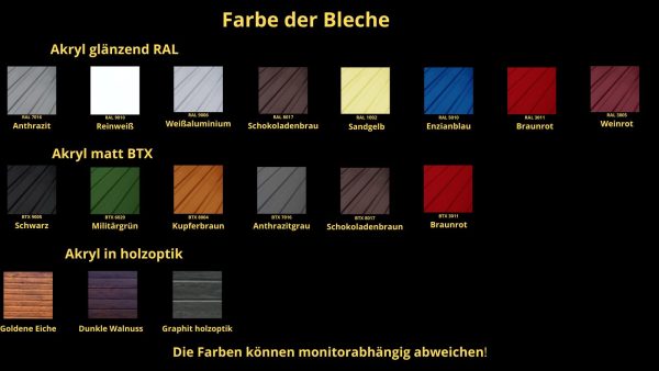 Blechgarage 6m x 6m in der Farbe Holzoptik goldene Eiche mit Schwingtor in der Farbe Anthrazit (BTX 7016), Pultdach mit Neigung nach hinten – Bild 5