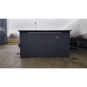Blechgarage, Pultdach mit neigung nach hinten, Schwingtor, Anthrazit, Vertikalblech