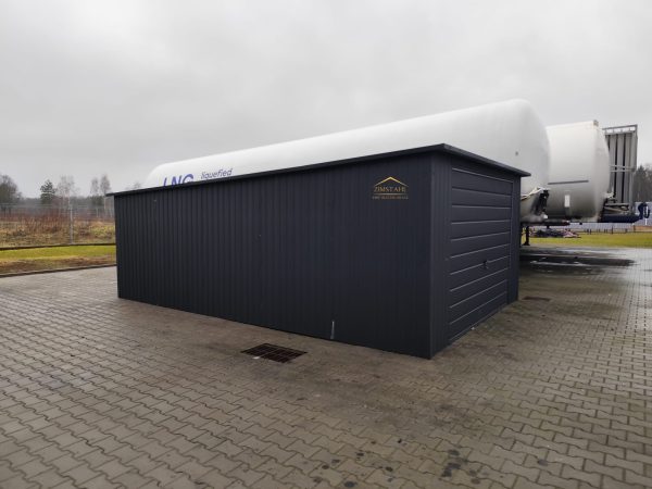 Blechgarage, Pultdach mit neigung nach hinten, Schwingtor, Anthrazit, Vertikalblech