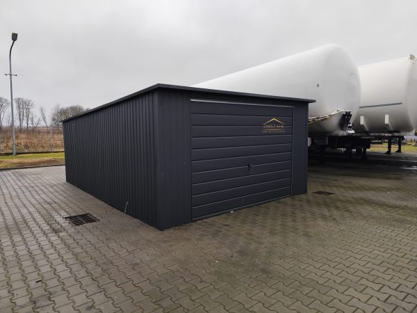 Blechgarage, Pultdach mit neigung nach hinten, Schwingtor, Anthrazit, Vertikalblech