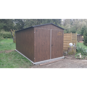 Blechgarage, Blechgartenhaus, Satteldach, Horizontalblech,Holzoptik, vertikalblech, Doppelflügeltor