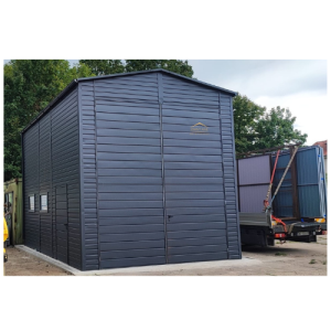 Blechgarage/Halle in der Farbe Anthrazit (BTX 7016) mit Doppelflügeltore, Satteldach, werkastatt