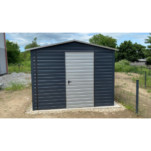Blechgartenhaus 3m x 3m in der Farbe Anthrazit (BTX 7016) mit Türe, Satteldach
